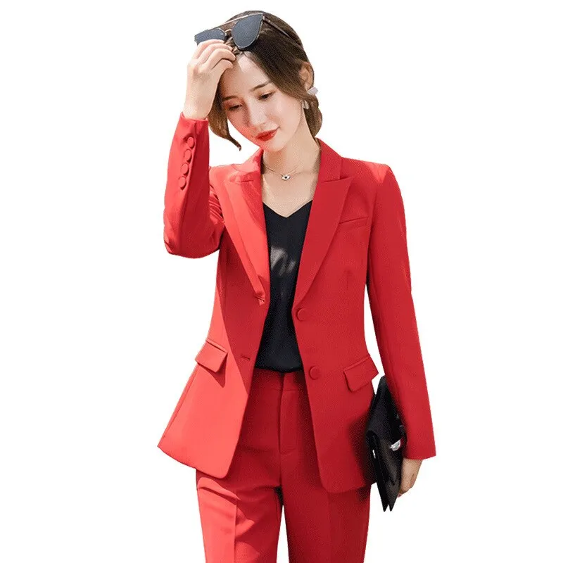 Solid Color Business Red Professional Suit Women