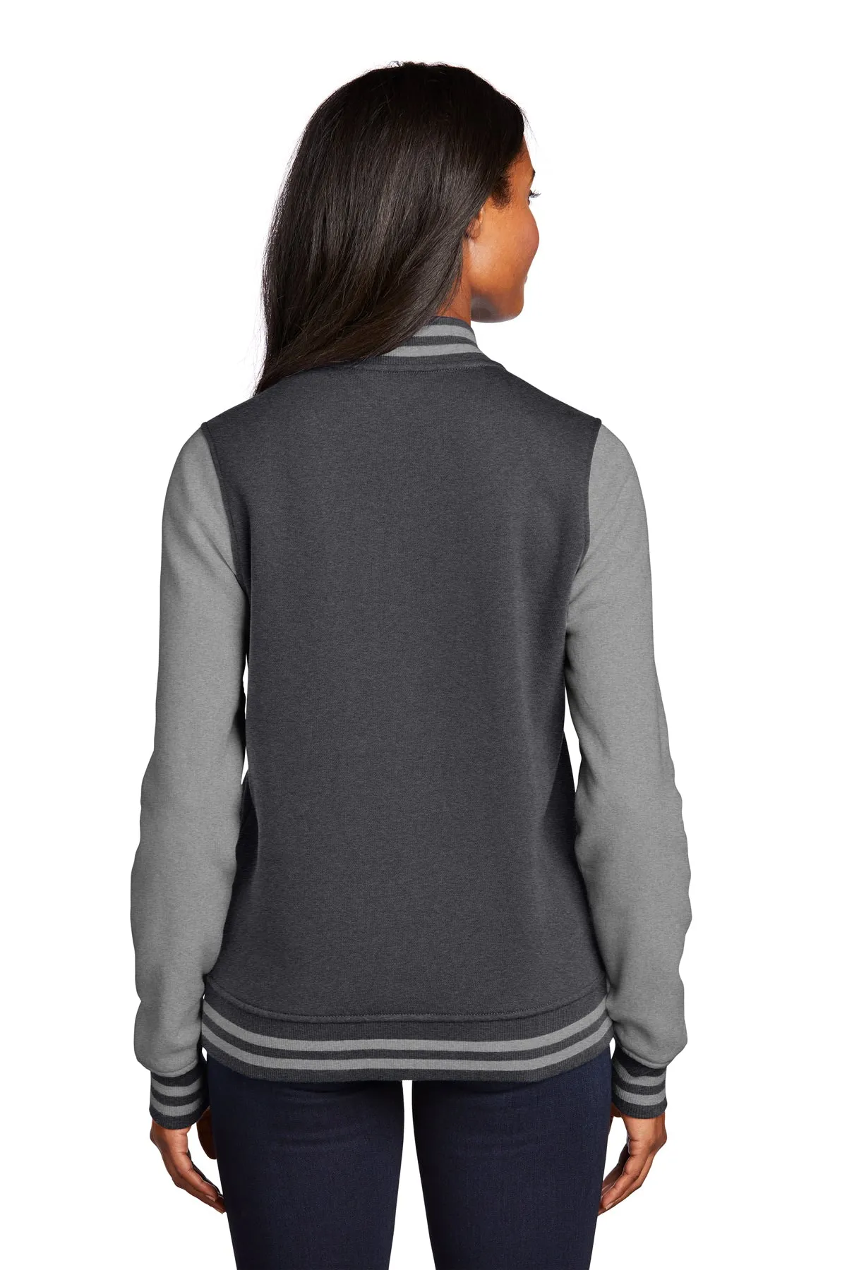 Sport-Tek Ladies Fleece Custom Letterman Jackets, Graphite Heather/ Vintage Heather