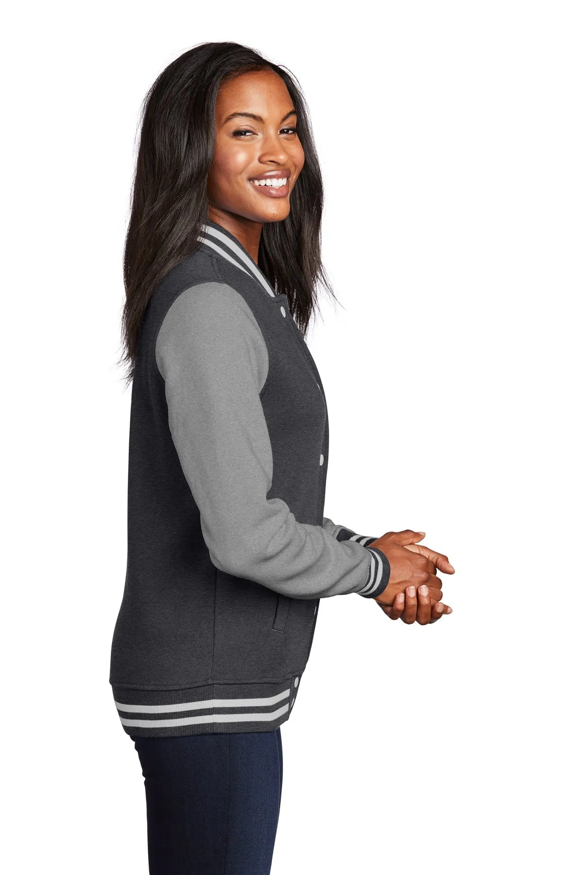 Sport-Tek Ladies Fleece Custom Letterman Jackets, Graphite Heather/ Vintage Heather