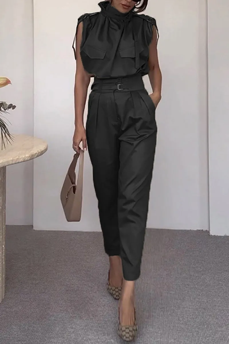 Street Elegant Solid Patchwork Turtleneck Regular Jumpsuits