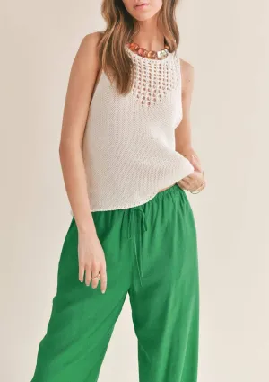 The Breeze Open Knit Neck Detail Sweater Tank Top - Off White