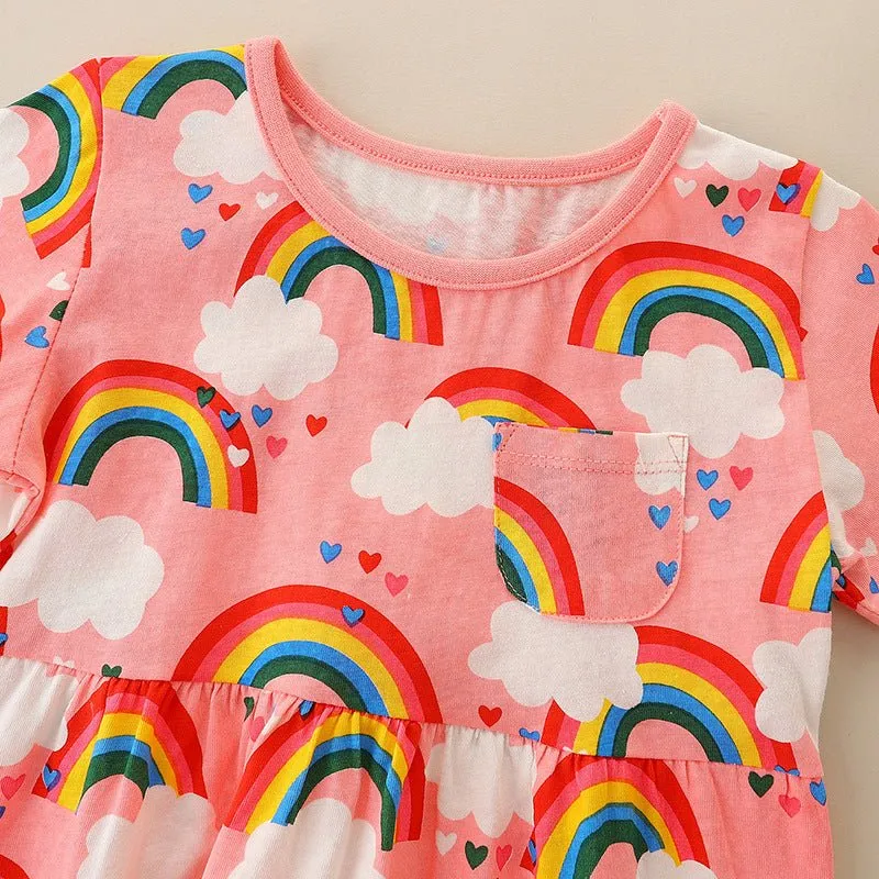 Toddler/Kid Girl's Short Sleeve Rainbow Print Design Dress