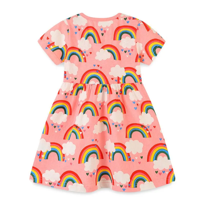 Toddler/Kid Girl's Short Sleeve Rainbow Print Design Dress