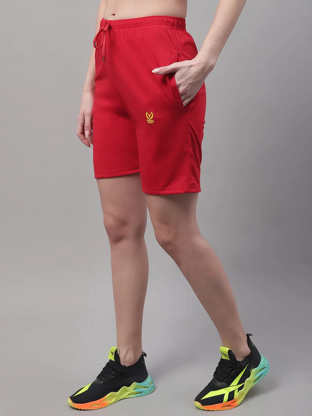 Vimal Jonney Red Regular fit Cotton Shorts for Women