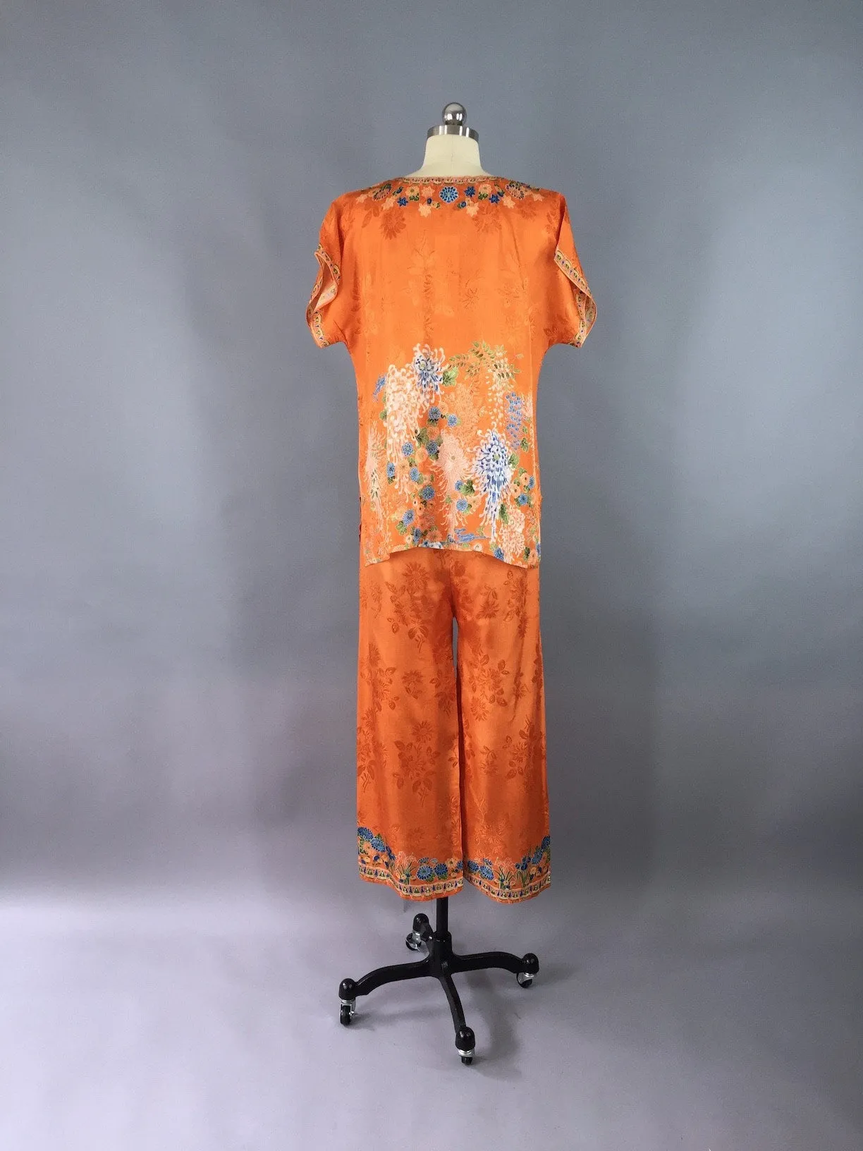 Vintage 1920s Silk Pajamas / Art Deco Chinoiserie