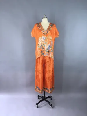 Vintage 1920s Silk Pajamas / Art Deco Chinoiserie