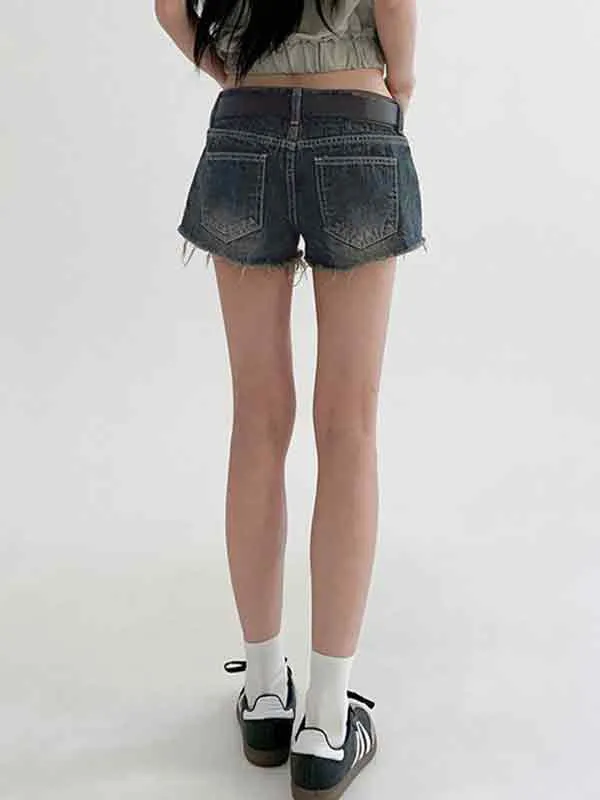 Wenkouban Dark low waist denim shorts with belt