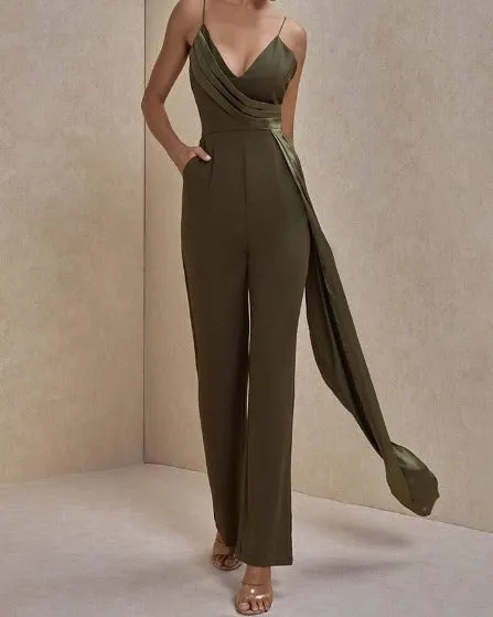 Women Formal wear crepe bikini draped jumpsuits