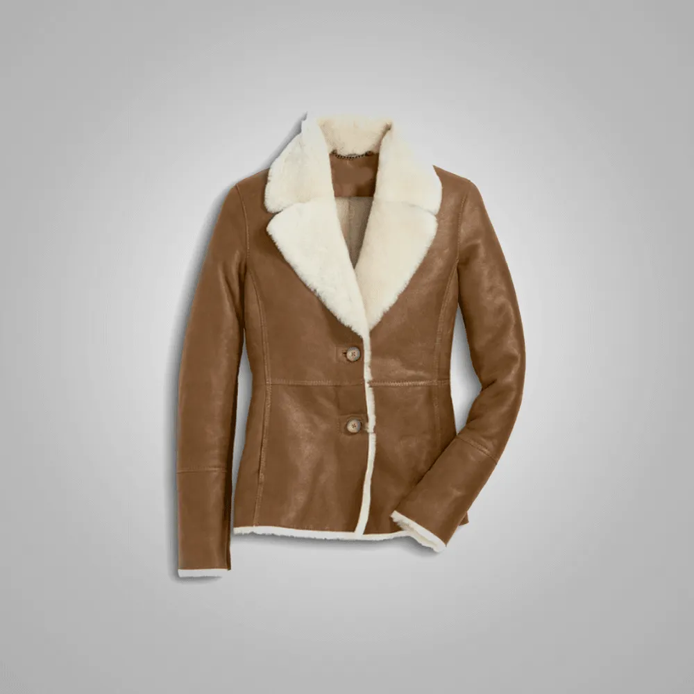 Womens B3 Shearling Beige Leather Aviator Jacket