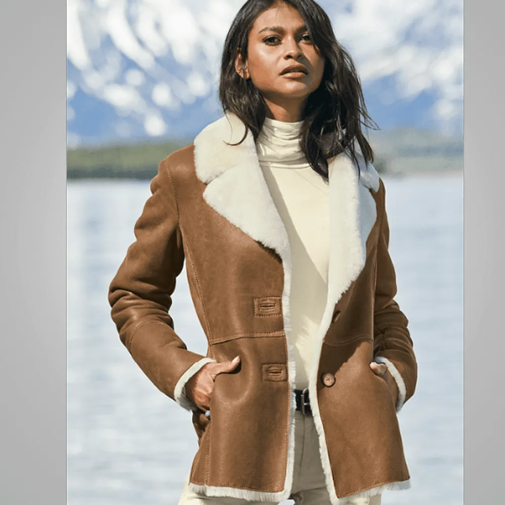 Womens B3 Shearling Beige Leather Aviator Jacket