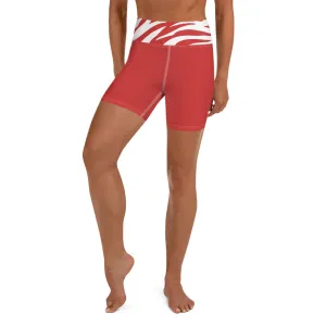 Yoga Shorts Red and White Zebra Print