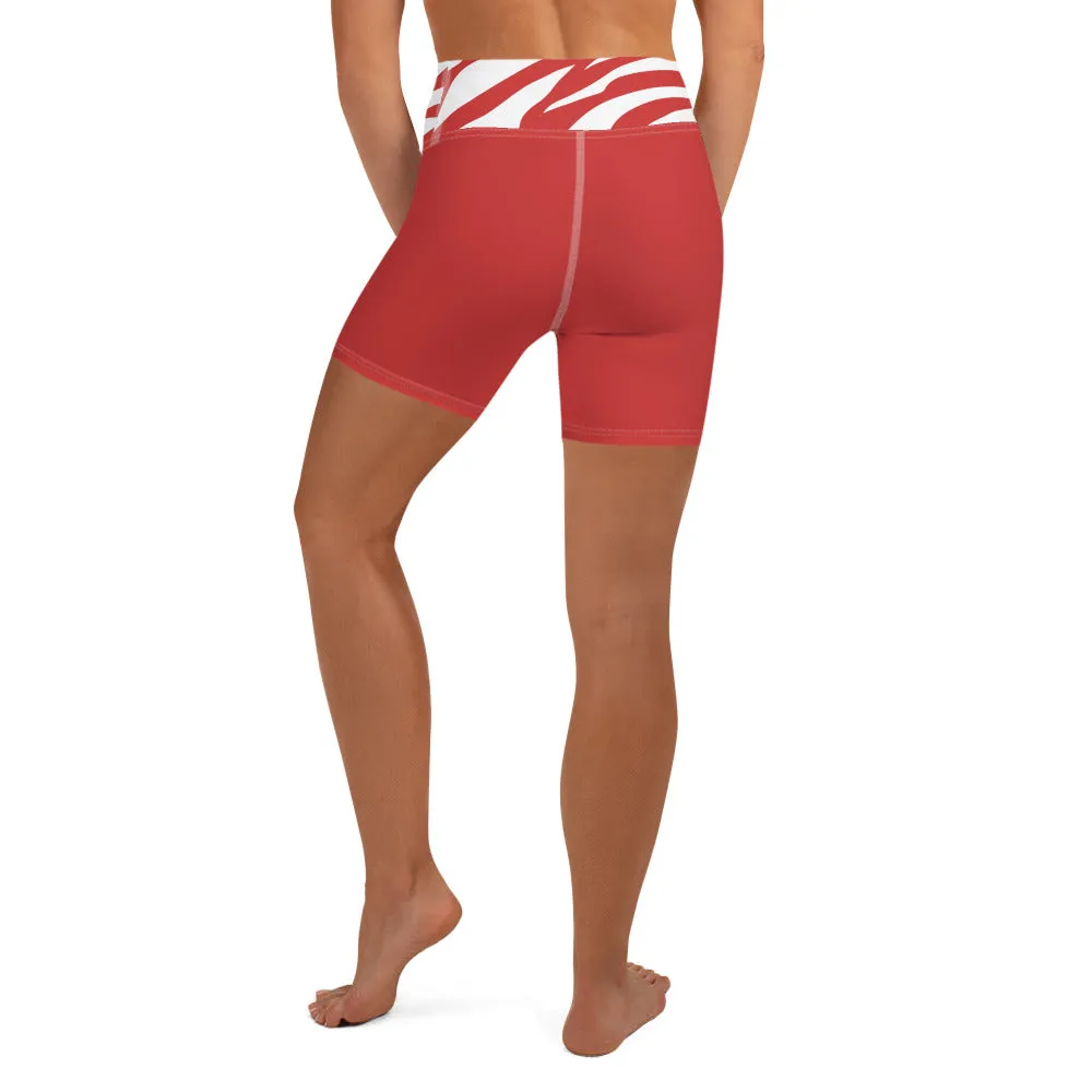 Yoga Shorts Red and White Zebra Print