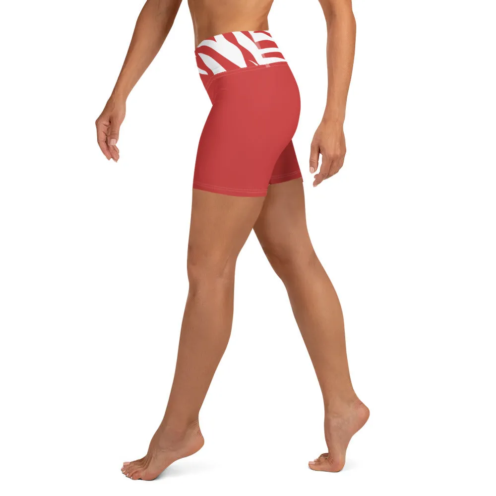 Yoga Shorts Red and White Zebra Print