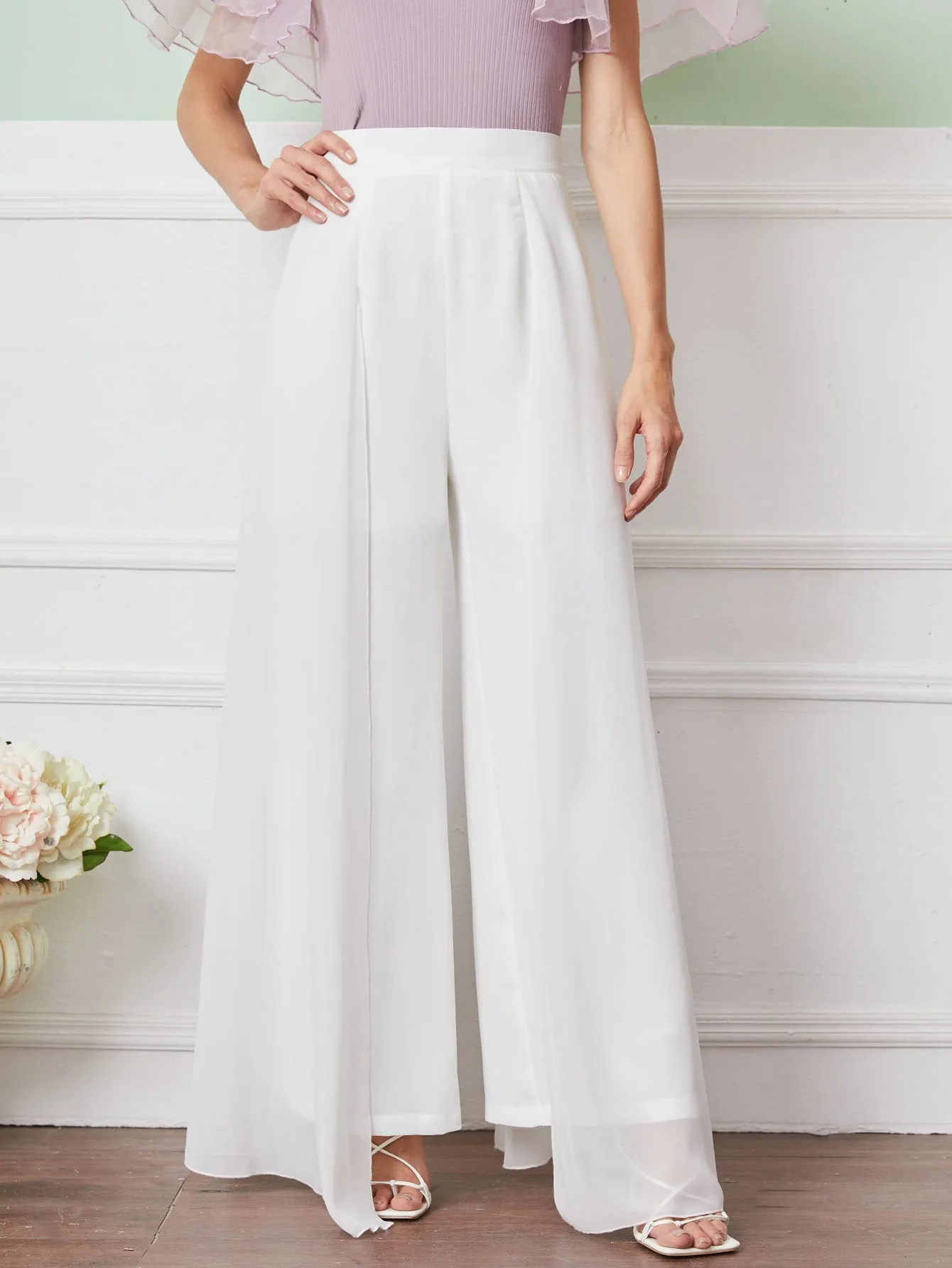 Zipper Back Wide Leg Pants With Cape